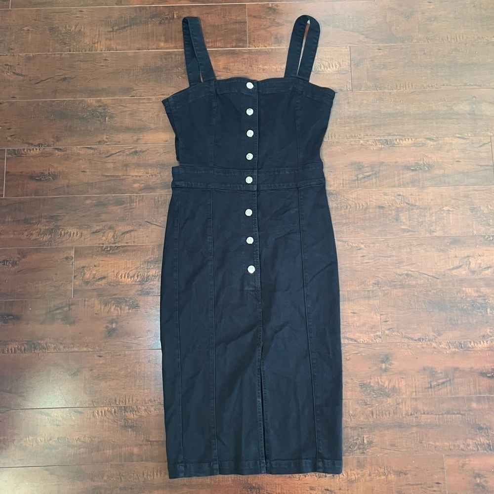 Black Button-Front Midi Dress with Straps